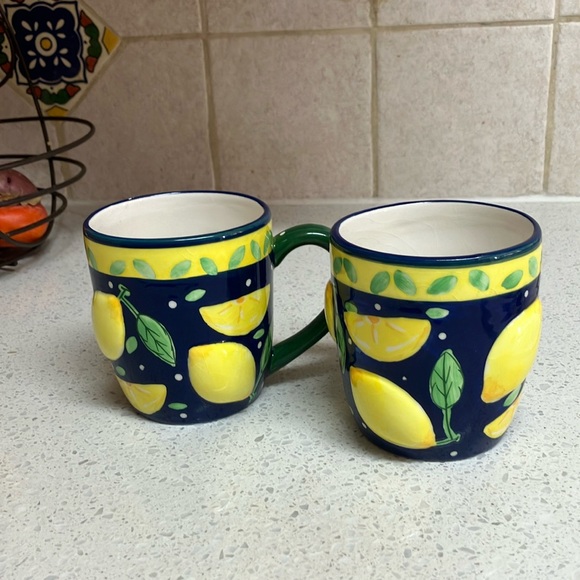 BELLA CASA by GANZ Coffee Tea Mugs Set of Two Lemons Pattern‎ - Picture 1 of 5
